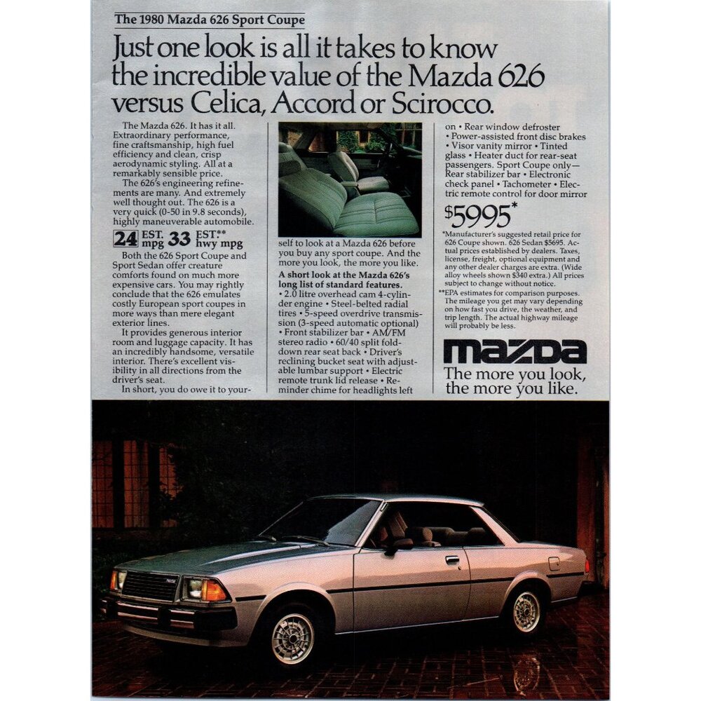 1980 Mazda 626 Sport Coupe Vintage Print Ad Driveway Pavers 80s Wall Art Photo